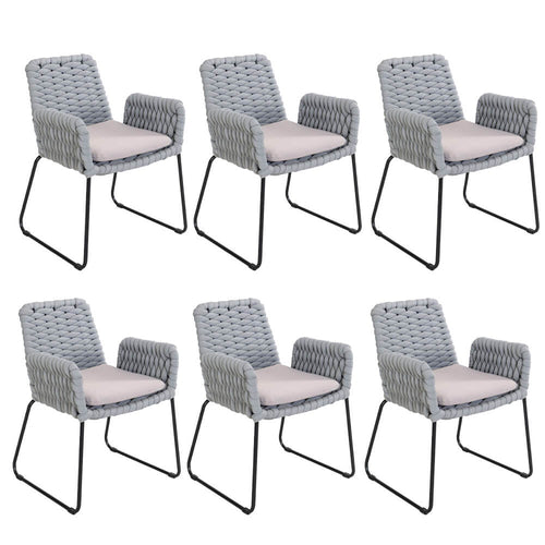 Home Deluxe Tuinstoel met vlechtwerk armleuningen BALERO lichtgrijs - set van 6