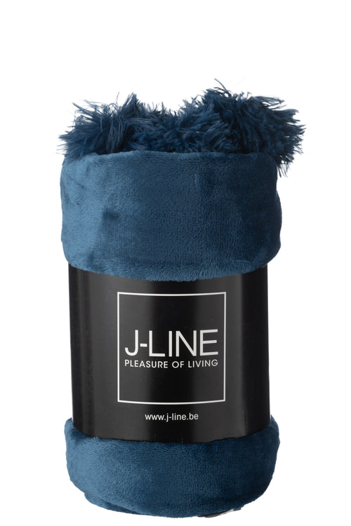 J-Line Plaid Pompom - polyester - blauw - 170 x 130 cm - vtwonen shop