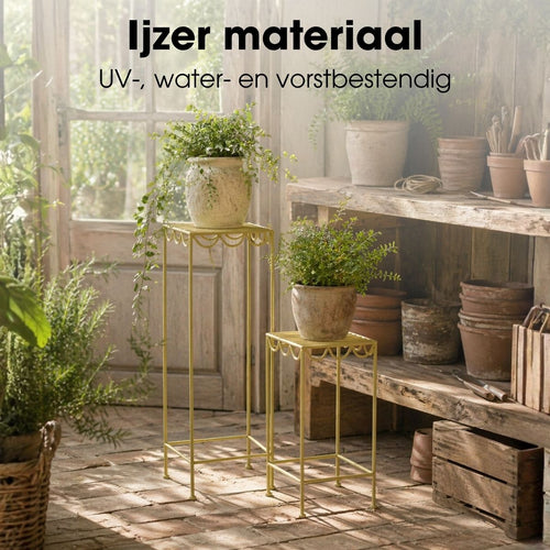 Mica Decorations Rosalie Planttafel voor Buiten - Plantenrek Set van 3 - Plantenstandaard voor Kamerplanten - Inklapbaar - IJzer - Lichtgroen