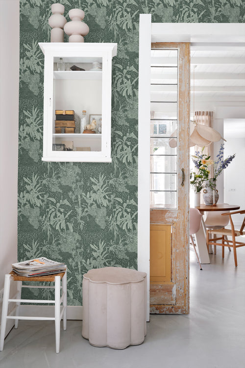 ESTAhome behang tropische bladeren vergrijsd groen - 50 x 900 cm - 139887