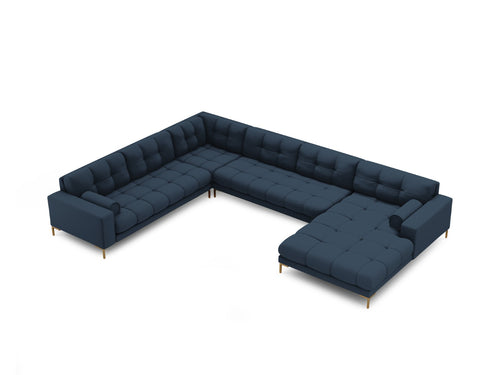 Cosmopolitan Design Panoramische hoekbank links Bali 7-zits, structurele stof, blauw - 256x327x75cm
