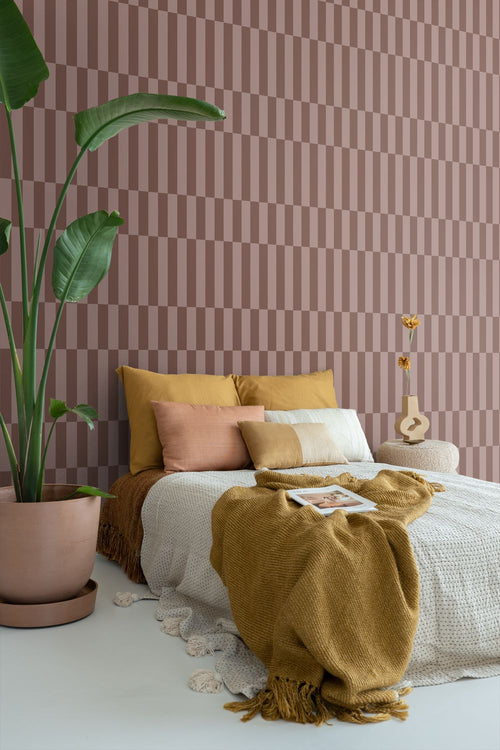 ESTAhome behang strepen bruin en mauve paars - 53 cm x 10.05 m - 131215