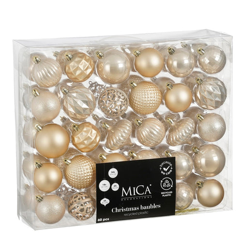 Mica Decorations Bal onbreekbaar creme 60 stuks - d7cm - Onbreekbaar - Crème