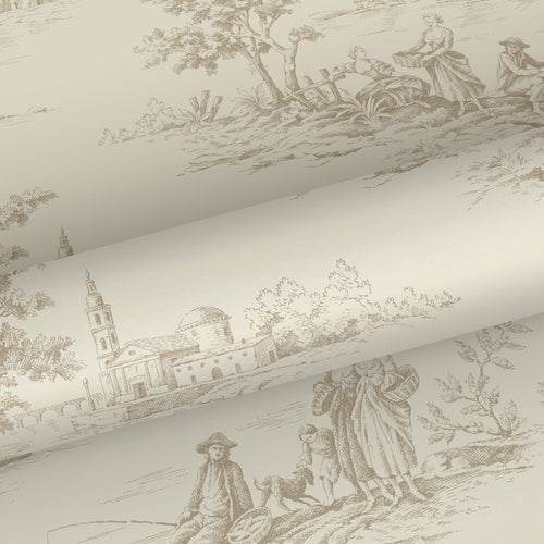 ESTAhome behang toile de jouy print lichtbeige - 50 x 900 cm - 139811 - vtwonen shop