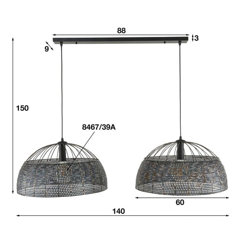 Giga Meubel Hanglamp Armor - Zwart/Bruin - 2-Lichts - 140x150x60cm - vtwonen shop