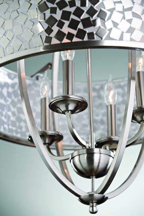 Elstead Zara - 4-lichts multi-arm plafond kroonluchter hanglamp geborsteld staal met zilveren stof, E14