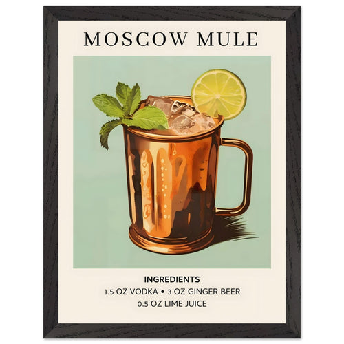 Artfulprints Poster met Lijst Moscow Mule cocktail II - Ingrediënten   - 30x40 cm - Meerkleurig