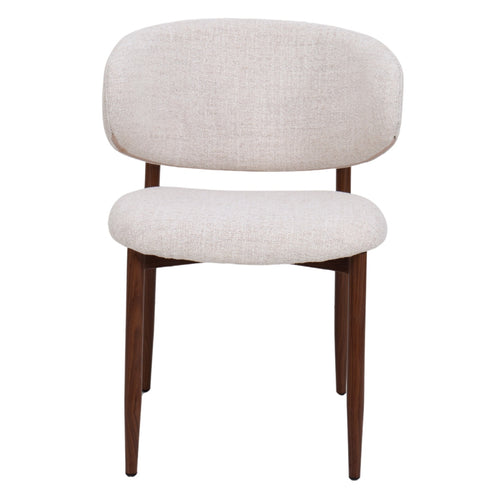 DÉJA Living Eetkamerstoel Jessie - Beige/Walnoot - Stoffen Stoel - Mid Century - Zithoogte 50 cm - Set van 2