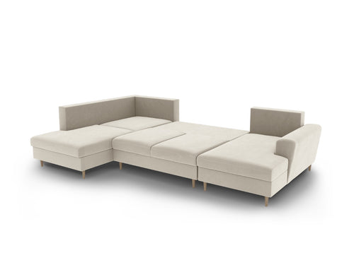 Cosmopolitan Design Links panoramische slaapbank met opbergdoos Kyoto 7-zits, flueel lichtbeige - 194x313x88cm