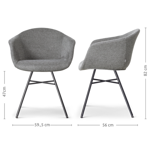 Nolon Noa-Otis Eetkamerstoelen Set van 2 - Donkergrijs - Zwarte Poten