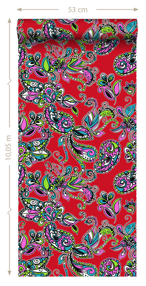 ESTAhome behang funky bloemen en paisleys multicolor - 53 cm x 10.05 m - 136841