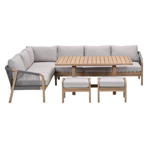 Santos lounge-diningset - 5-dlg.-links -acaciahout met white wash-sand
