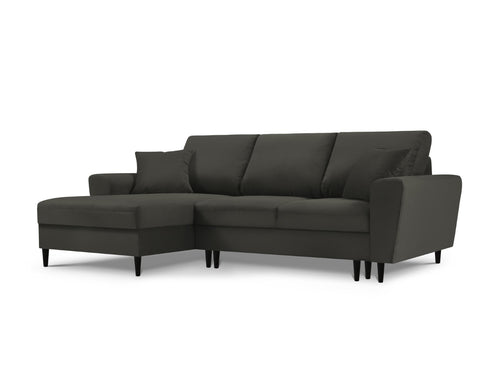 Cosmopolitan Design Uitklapbare hoekbank links met opbergdoos Kyoto 4-zits, ribfluwelen, zwart - 145x241x88cm