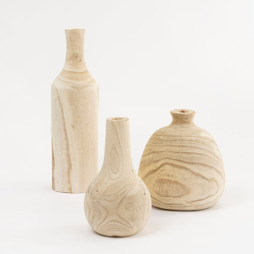 Mica Decorations Pia Vaas - H28 x Ø16 cm - Paulownia Hout - Lichtbruin - vtwonen shop