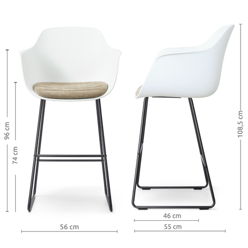 Nolon Nino-Liz barkruk wit met nougatbruin zitkussen - zwart onderstel - 75 cm