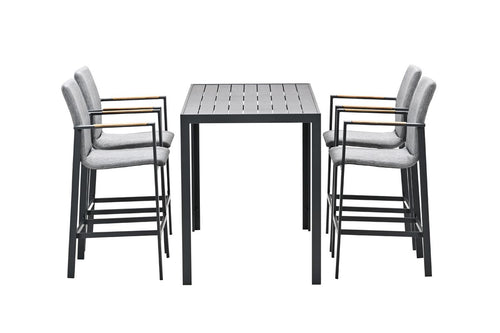 Ottawa barset - carbon black - grijs Texfiber - light teak look - vtwonen shop