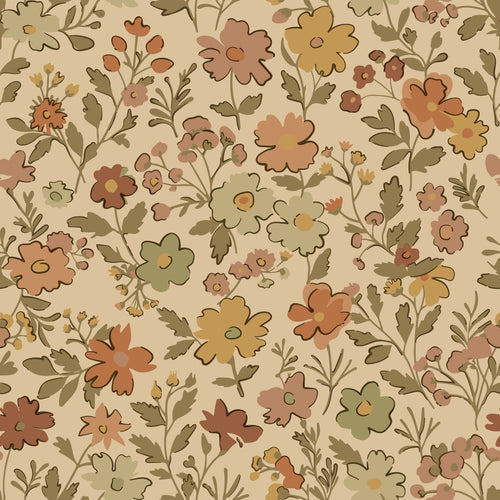 ESTAhome behang bloemetjes okergeel en donker beige - 50 x 900 cm - 131320 - vtwonen shop