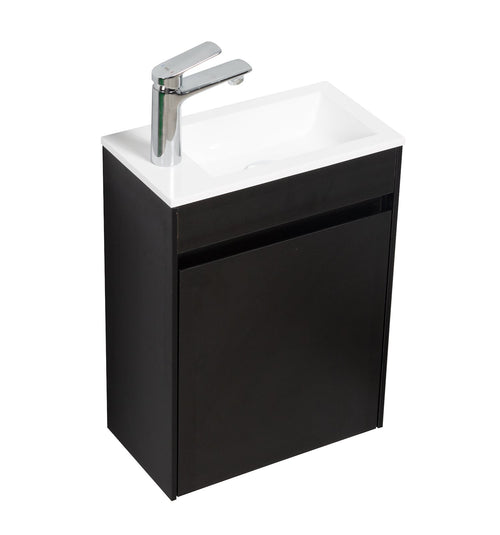 Badplaats Toiletmeubel Sinta 40 x 22 cm - Zwart - Fonteinmeubel met Witte Wastafel