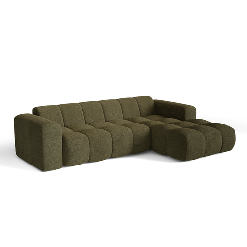 Premium Interiors - Rechthoekige hoekbank BLOOM - bouclette olijfgroen 290cm