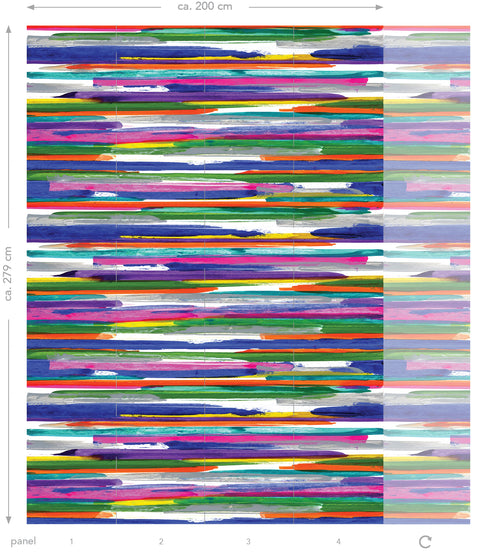 Origin fotobehang geschilderde strepen paars, roze, blauw, geel en groen - 200 x 279 cm - 357204