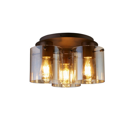 Searchlight Sweden 3-lichts plafondlamp - Mokka metaal en amberkleurig glas