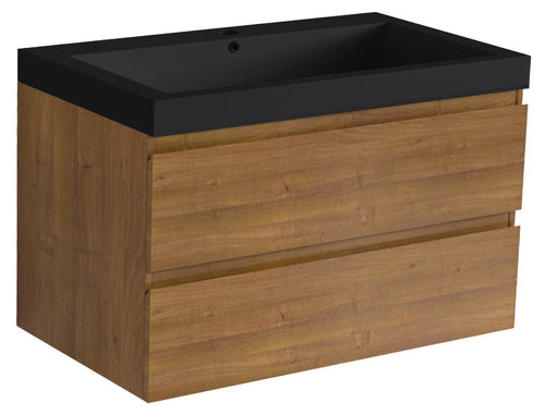 LOMAZOO badkamermeubel Monaco - zwevend - zwart - warm eiken - 80 cm
