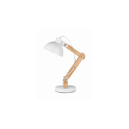 Merano Kingston Bureaulamp Wit Metaal, Natuurlijk Hout LED E27