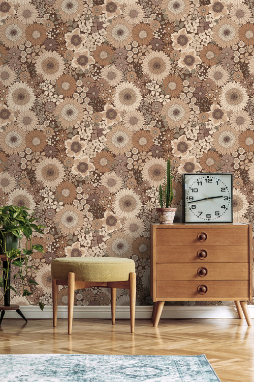 ESTAhome behang retro bloemen bruin - 50 x 900 cm - 131316 - vtwonen shop