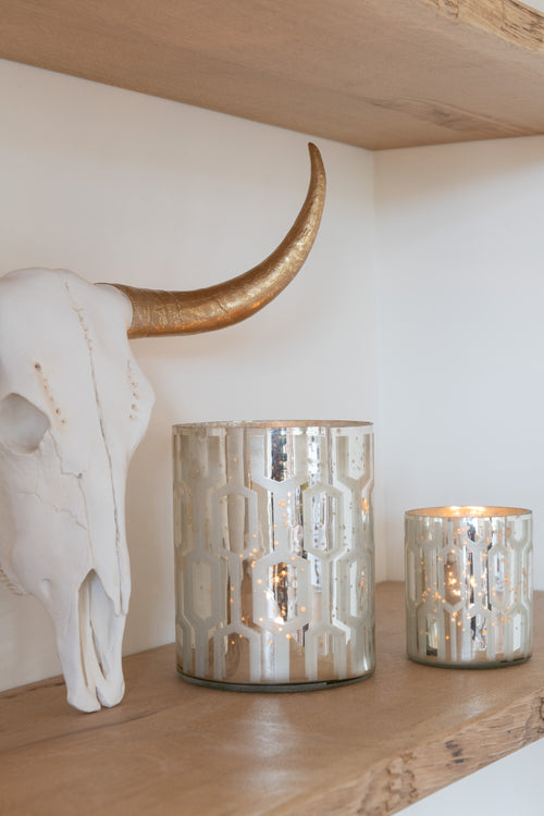 J-Line windlicht - glas - zilver - small - 2 stuks