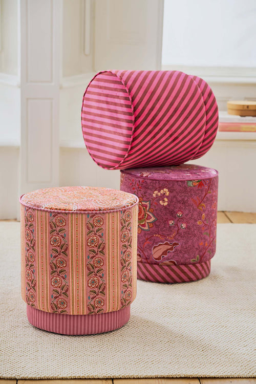 Pip Studio Poef Mumbai Morning Roze Fluweel 40 x 40 x 45 cm