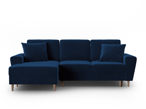Cosmopolitan Design Uitklapbare hoekbank links met opbergdoos Kyoto 4-zits, flueel koningsblauw - 145x241x88cm