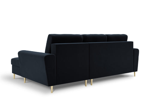 Cosmopolitan Design Converteerbare hoekbank rechts met opbergdoos Kyoto 4-zits, flueel, donkerblauw - 145x241x88cm