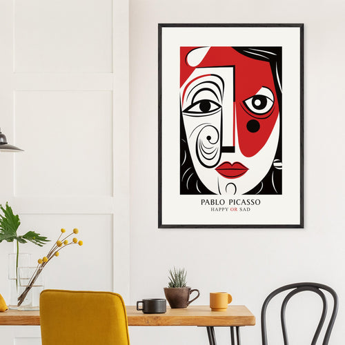 Artfulprints Poster met Lijst Pablo Picasso - Happy or sad   - 30x40 cm - Rood