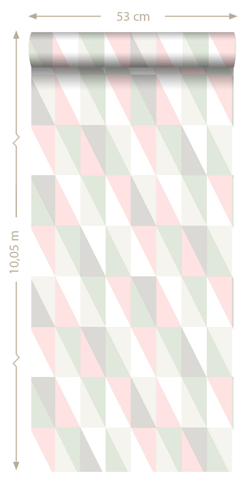 ESTAhome behang grafische driehoeken licht roze en mintgroen - 53 cm x 10.05 m - 138919 - vtwonen shop