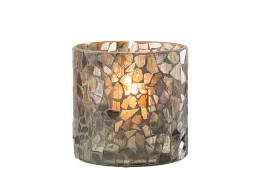 J-Line windlicht Mozaiek - glas - grijs/groen - large