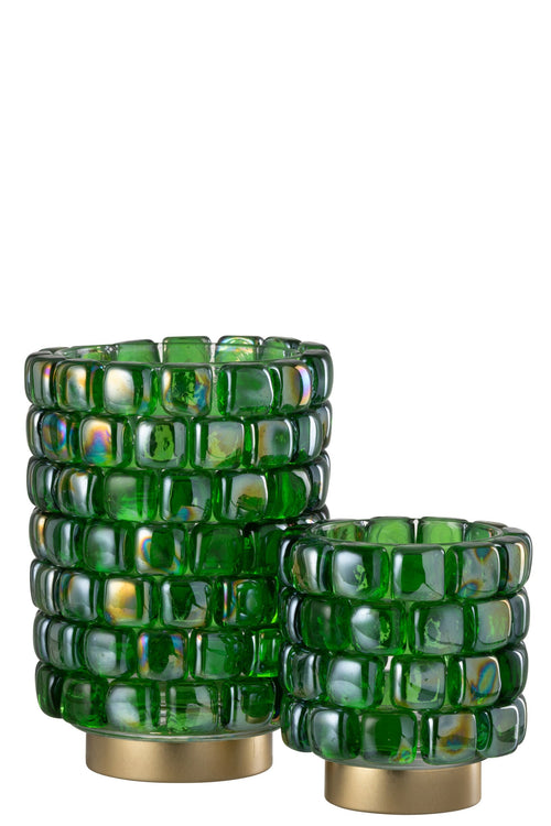 J-Line theelichthouder Vierkant mozaiek - glas - groen - large