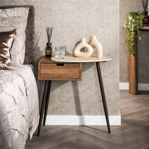 Giga Meubel Nachtkastje Travino Rechts - Hout/Travertin - 60x35x60cm - vtwonen shop