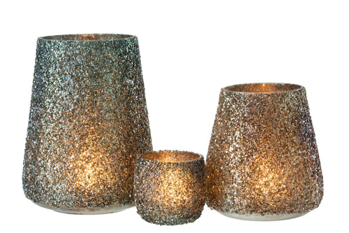 J-Line windlicht Glitter - glas - donkergroen - large
