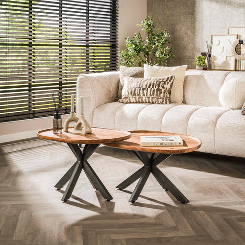 Giga Meubel Salontafel Spider - Naturel - Set van 2 - 71x48x45cm