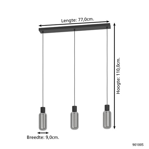 EGLO hanglamp Majone - e27 - smoke glas - 77 cm - zwart - vtwonen shop