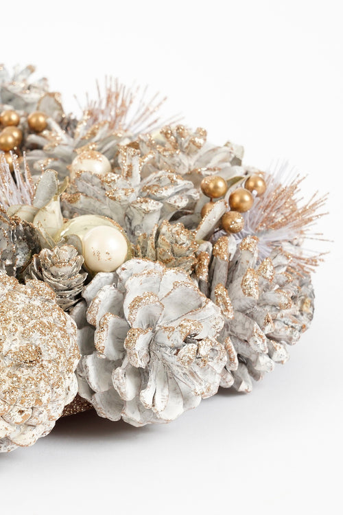 Mica Decorations Hanley Kerstkrans met Dennenappels - H9 x Ø34 cm - Wit