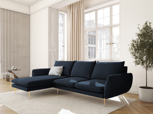 Cosmopolitan Design linker hoekbank Vienna 5-zits, flueel, donkerblauw - 170x255x95cm