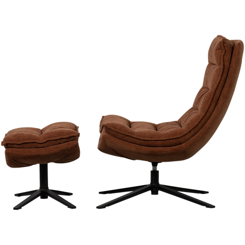 WOOOD draaifauteuil met hocker Kube - Chenille stof - Bruin - vtwonen shop