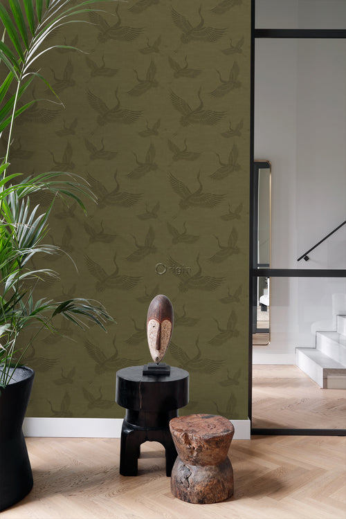 Origin Wallcoverings behang kraanvogels okergeel - 0,53 x 10,05 m - 347758 - vtwonen shop