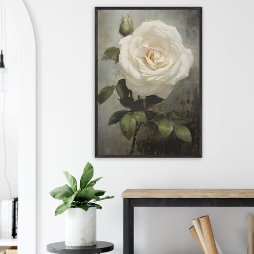 Artfulprints Poster met Lijst White rose   - 70x100 cm - Wit