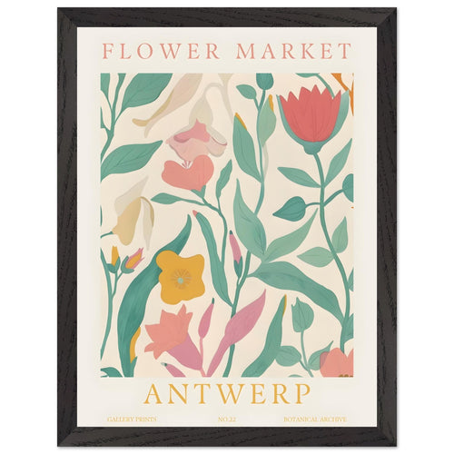 Artfulprints Poster met Lijst Flower market - Antwerp   - 30x40 cm - Meerkleurig
