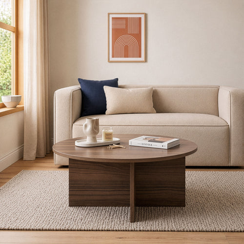 Calicosy - SOLEIL Salontafel met afgerond blad - Naturel - 90x90x40 cm