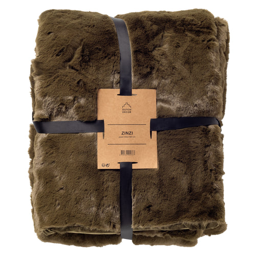 ZINZI - plaid 140x180 cm - bontlook - effen kleur - Military Olive - groen