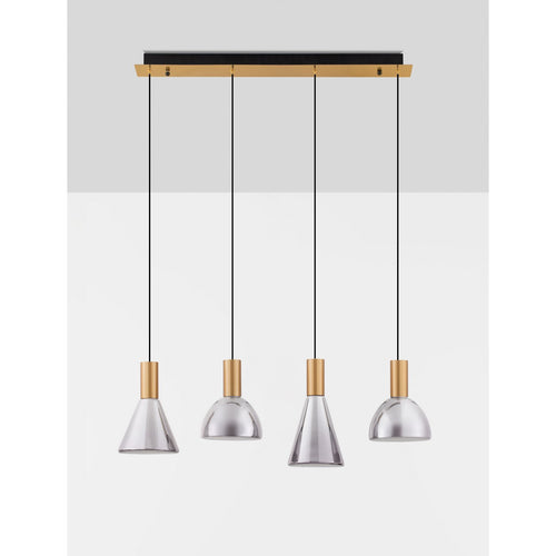 Nova Luce VOI Hanglamp voor aan het plafond, rookkleurig messing met gouden Triac-technologie, dimbare LED-lamp, 32W, 960lm, 3000K