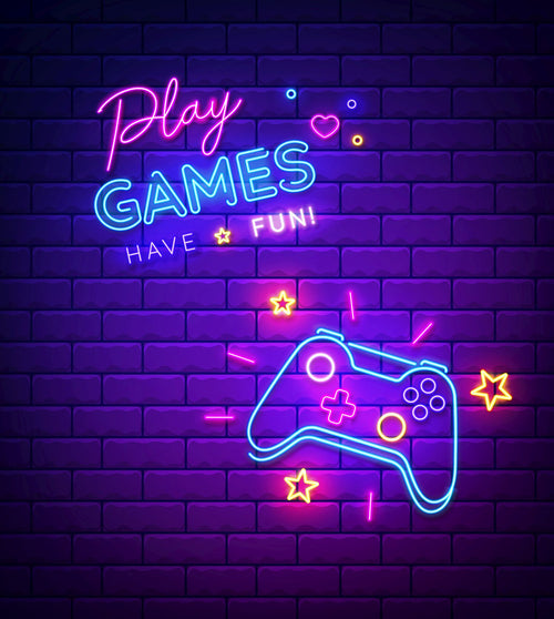 Sanders & Sanders fotobehang neon game room paars en blauw - 250 x 279 cm - 950071 - vtwonen shop